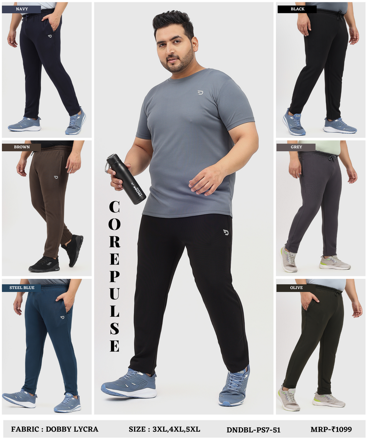 CoreFit Trackpant – Imported Dobby Plus Size Lycra Trackpant | 280 GSM | Slim Fit