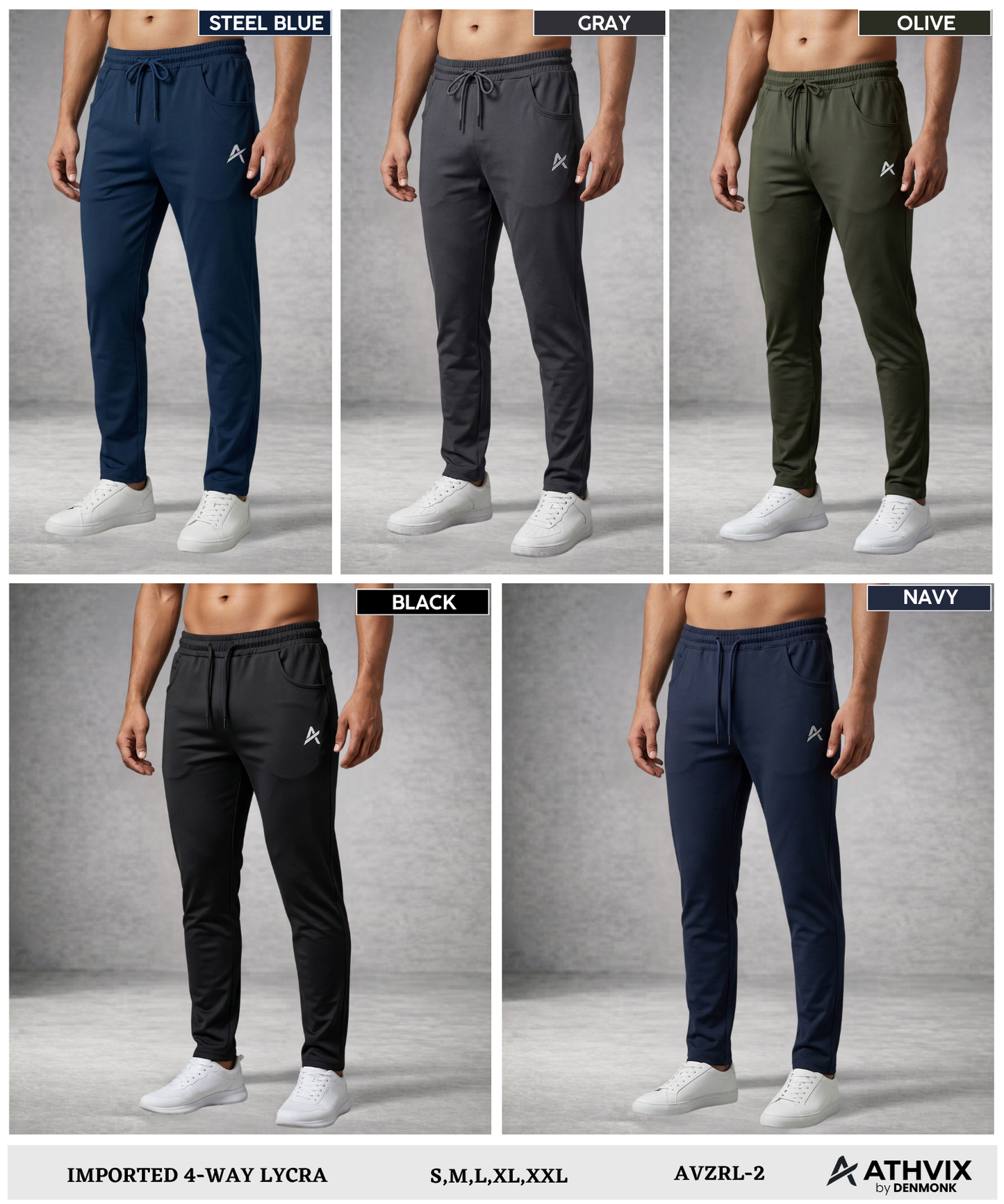 Men’s Imported 4-Way Lycra Track Lower – Heavy Quality | 240 GSM | Slim Fit | Athvix Active wear by Denmonk