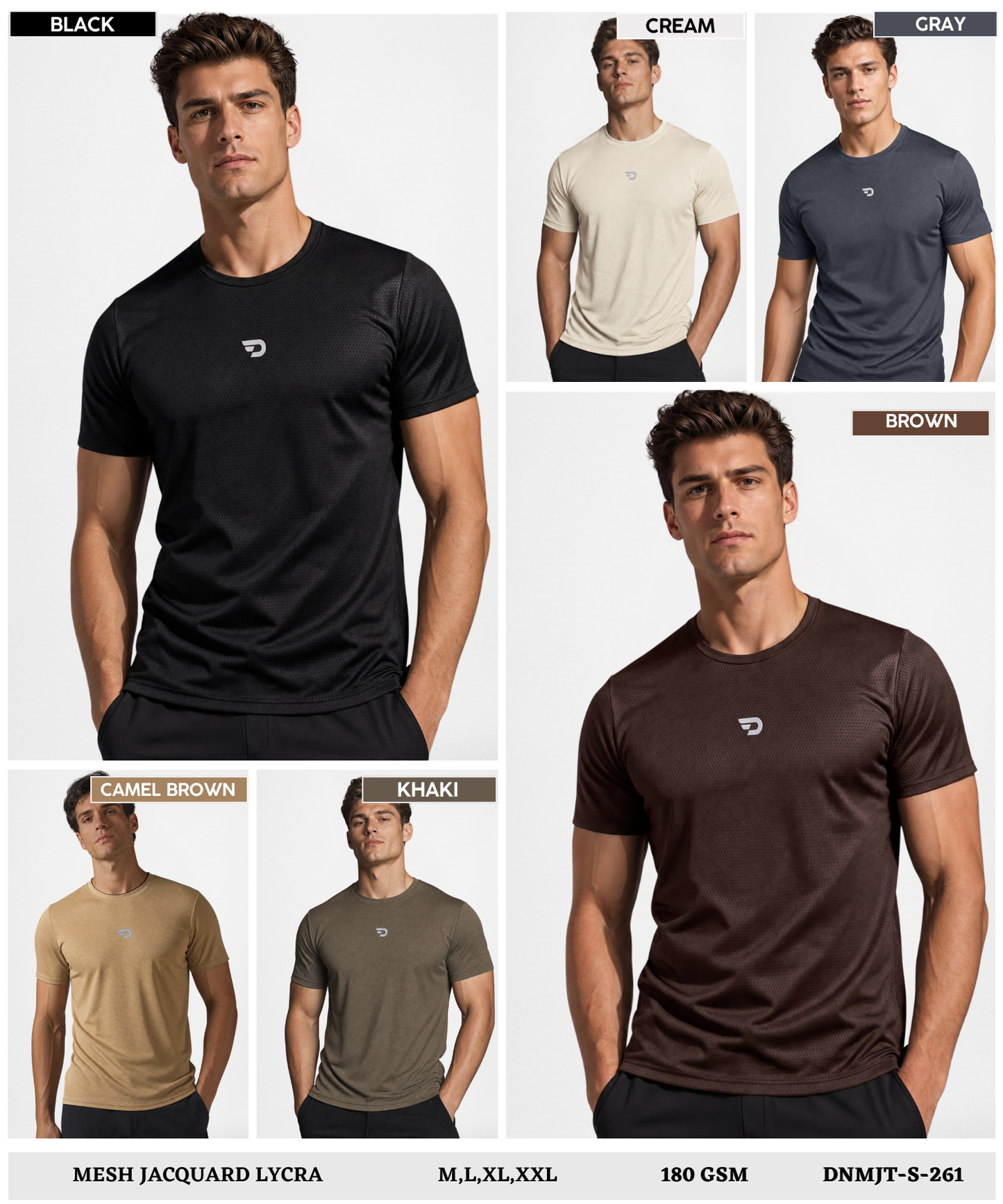 Men’s Imported Mesh Jacquard Lycra Activewear Regular Fit  T-Shirt