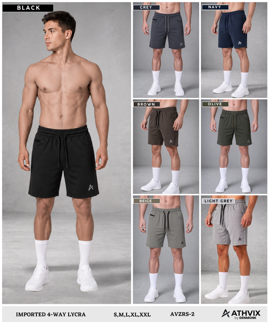 Men’s Premium 4-Way Lycra Shorts with D-Pockets |  Athvix Active Wear By Denmonk | 250 GSM | Regular Fit