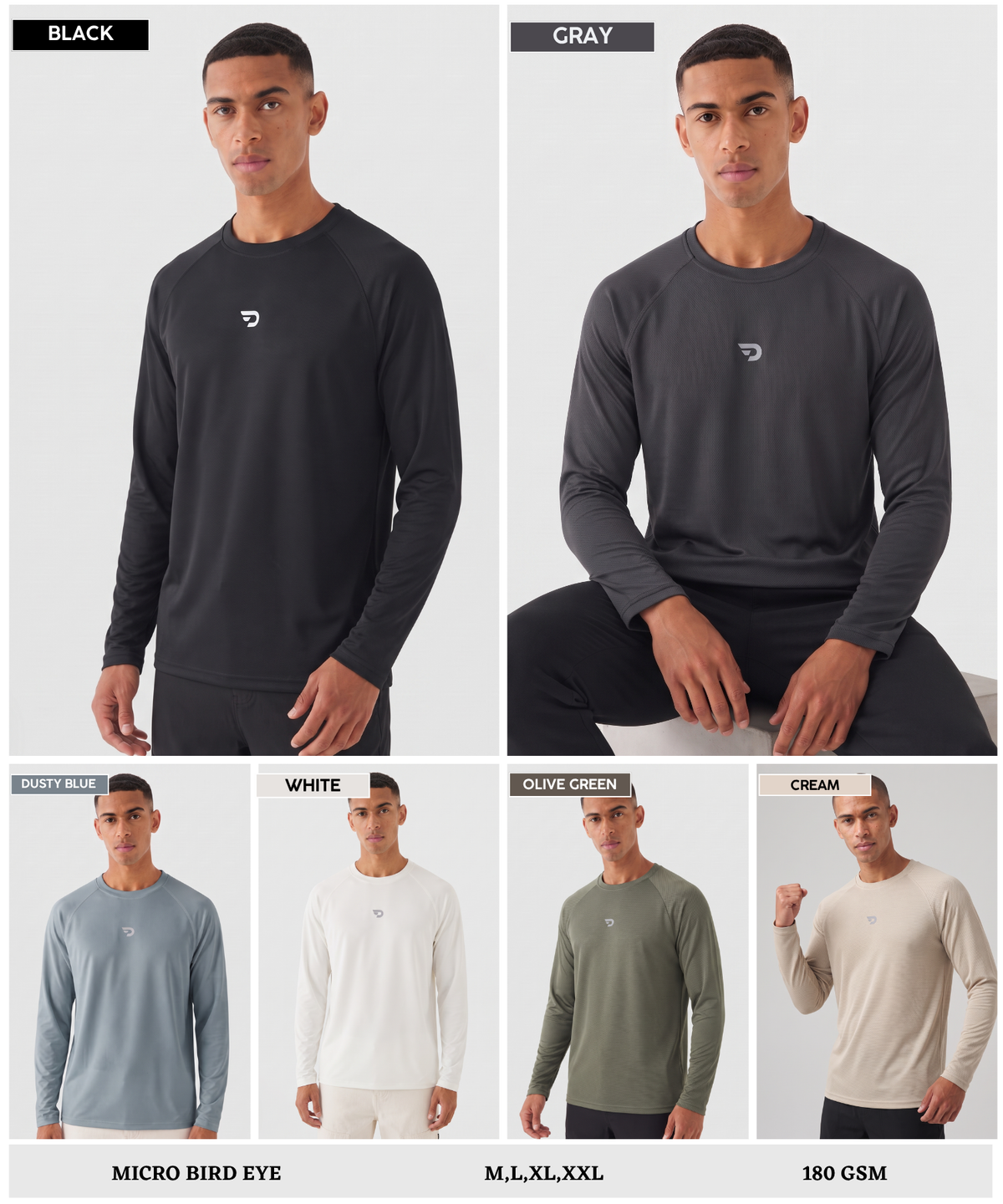 Denmonk Men's Imported Micro Bird Eye Raglan Full Sleeve T-Shirt | 180 GSM | Regular Fit