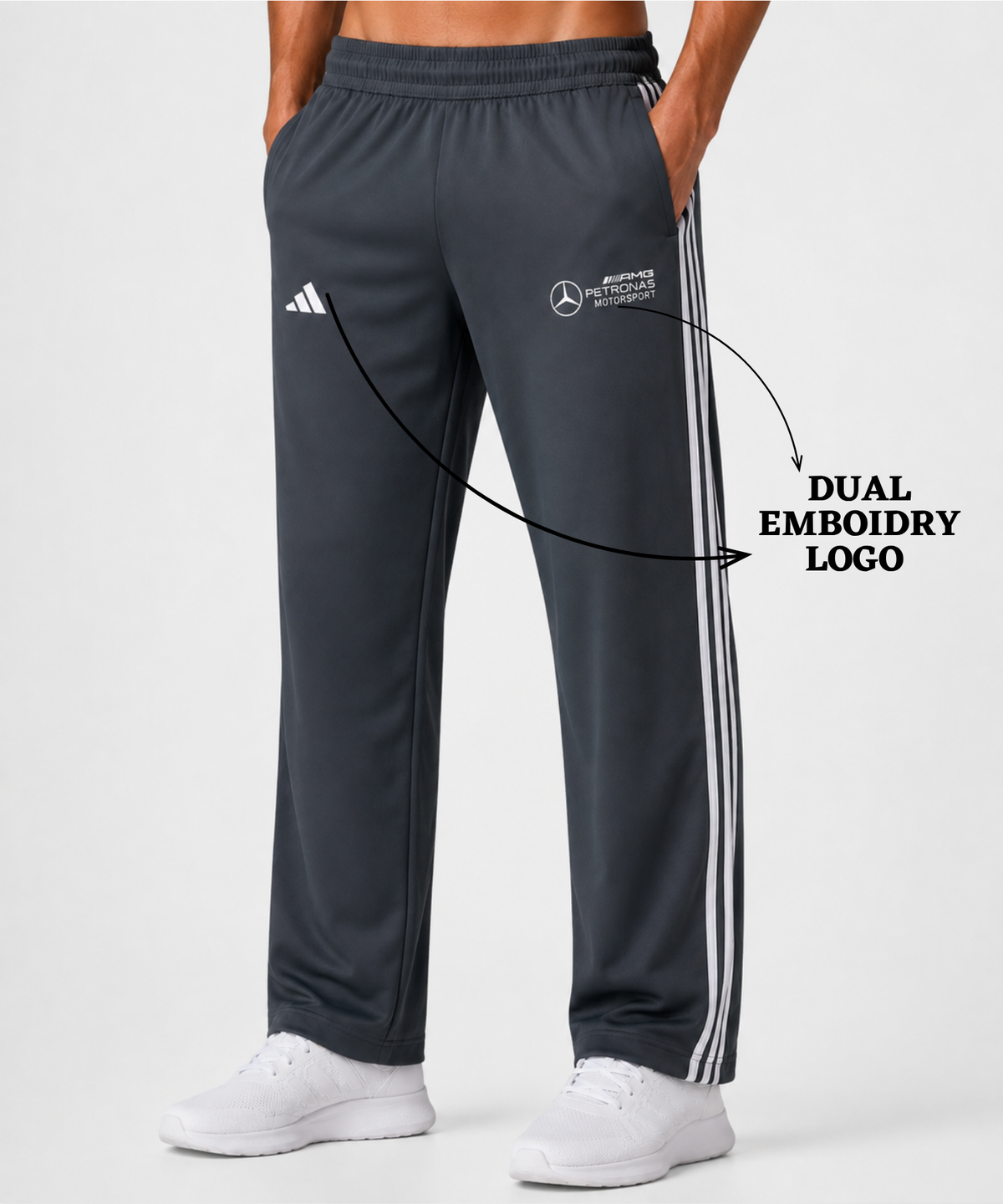 Imported Ns Terry Lycra TrackPant Three Strip Design With Dual Embroidery Logo | GSM 180-190 | Regular Fit