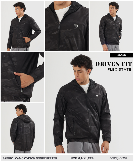 Premium Quality Camo Cotton With Cap Windcheater Jacket (GSM 350)