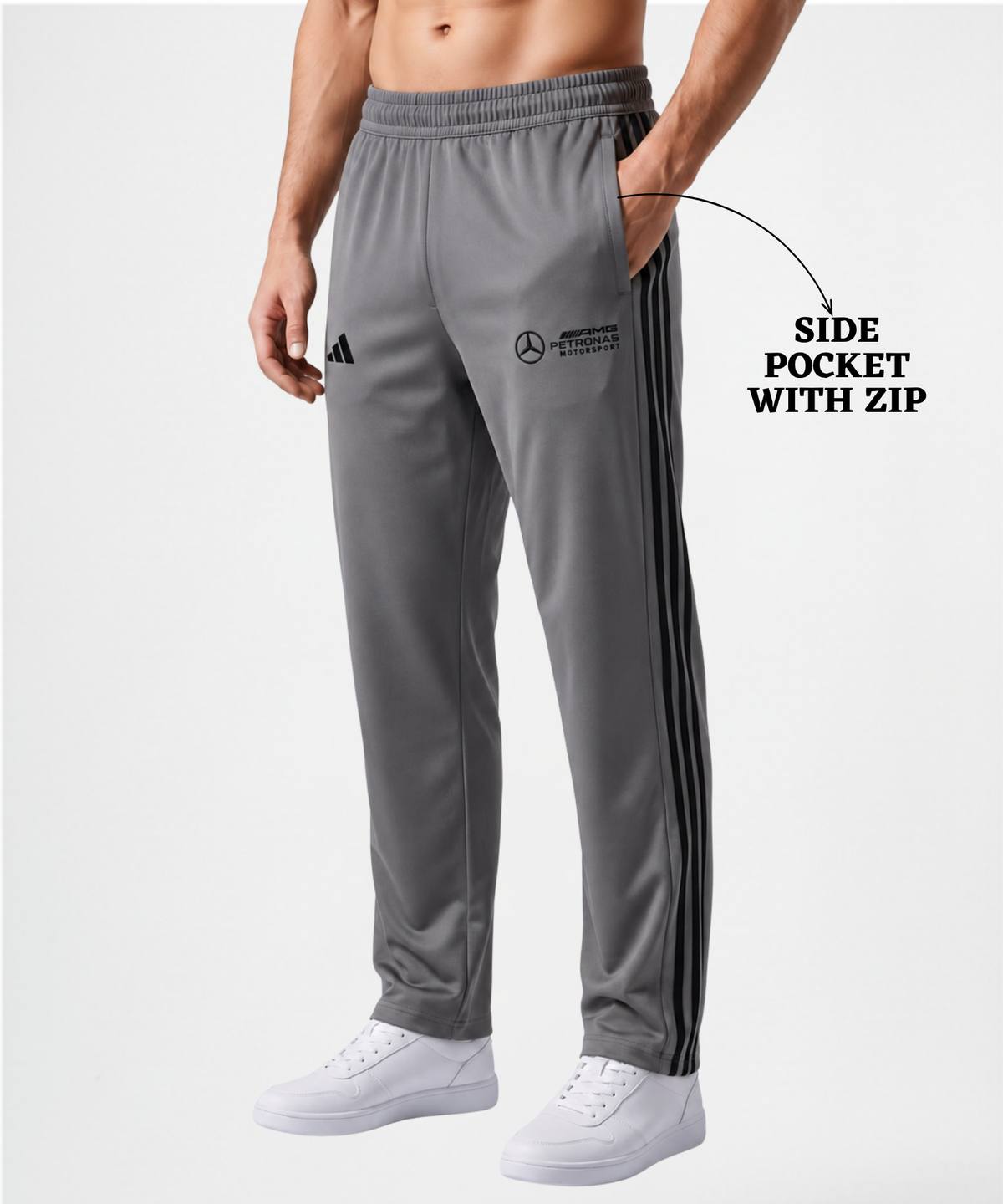 Imported Ns Terry Lycra TrackPant Three Strip Design With Dual Embroidery Logo | GSM 180-190 | Regular Fit