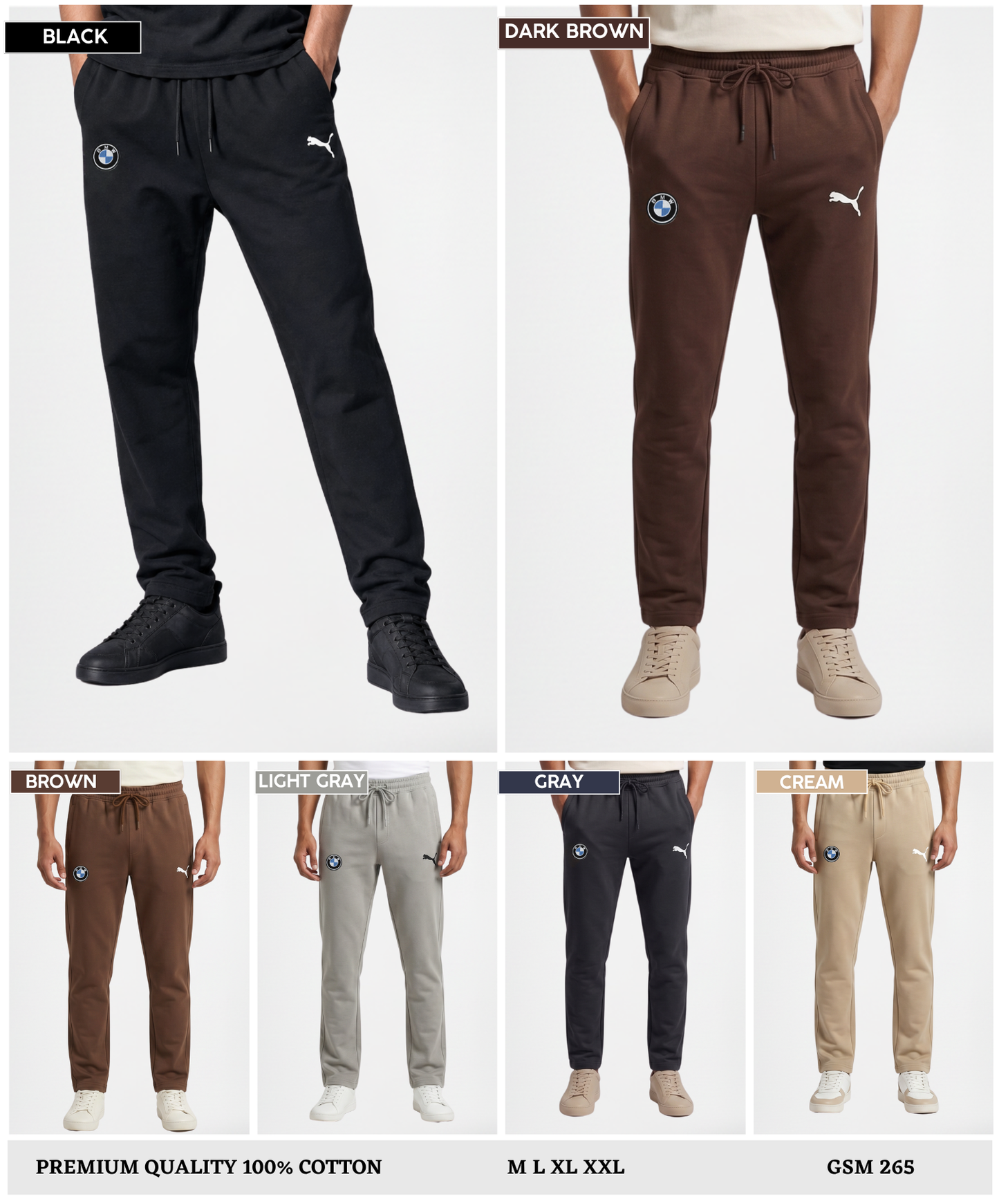 Premium Quality 100% Cotton Trackpant (GSM 265)| Dual Side Emboidery